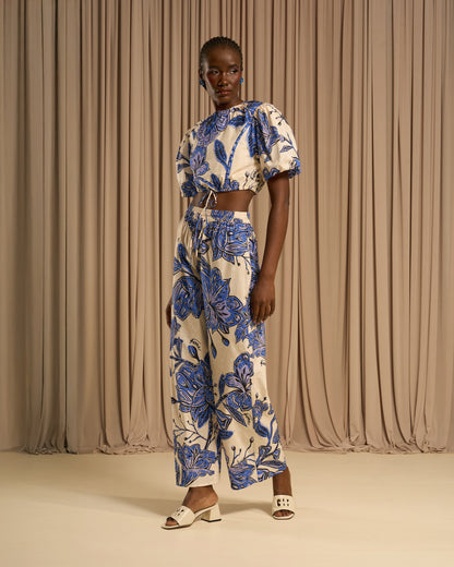 Floral Wide Leg Cotton Pants