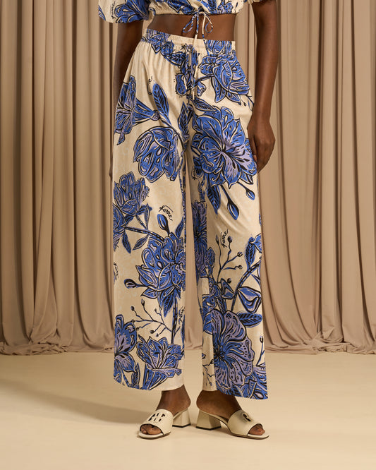 Floral Wide Leg Cotton Pants