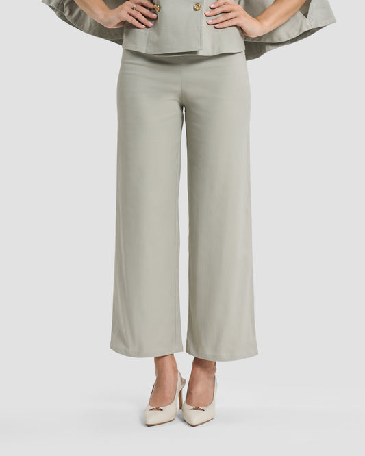 Sage Green Button-Detail Straight-Leg Trousers