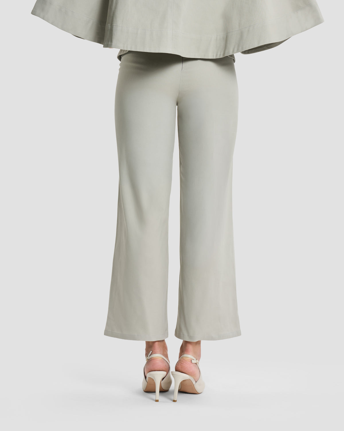 Sage Green Button-Detail Straight-Leg Trousers