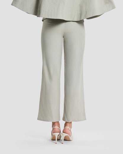Sage Green Button-Detail Straight-Leg Trousers