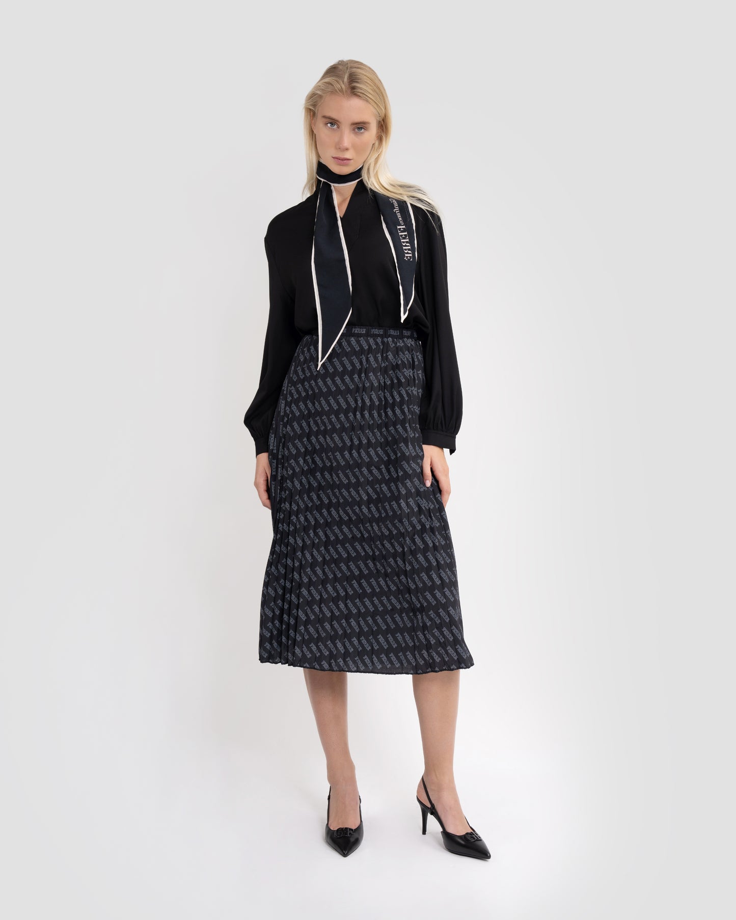 Ferré Pattern Pleated Midi Skirt