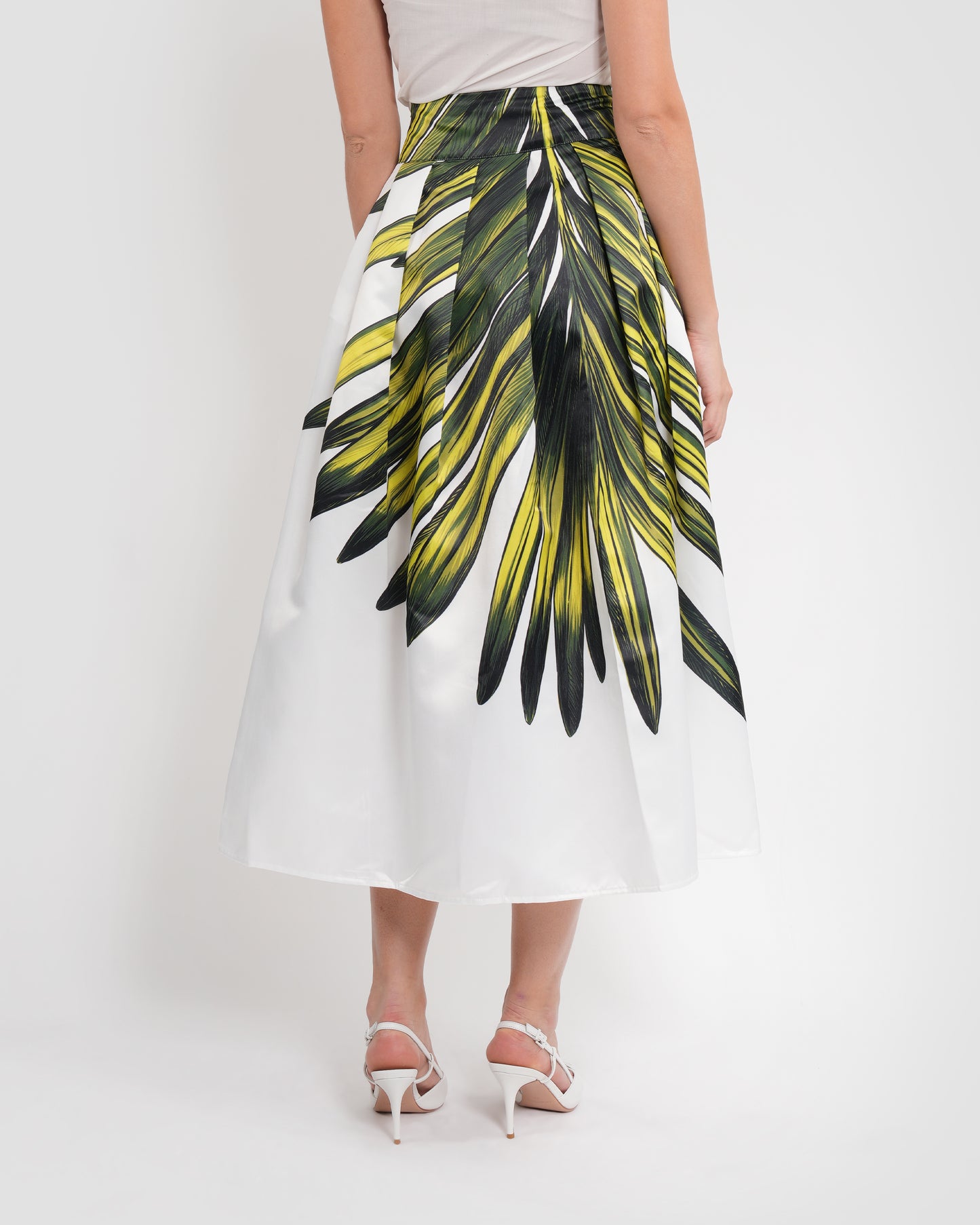 Palm Leaf Print Pleated Skirt