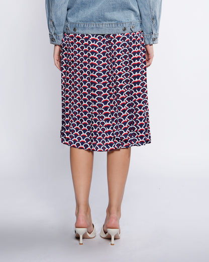 Scalloped Print Pleated Midi Skirt