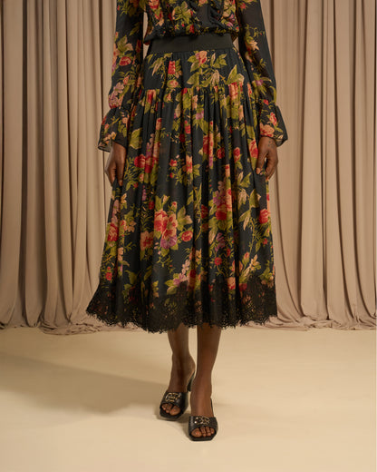 Lace Trimmed Midi Skirt