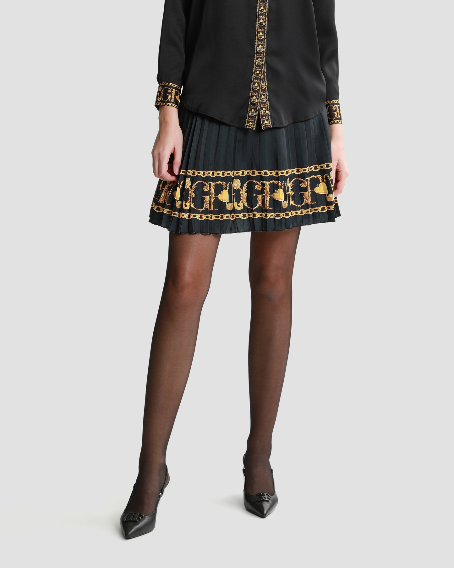 Baroque Trim Pleated Skirt