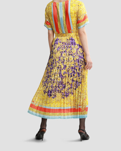 Multicolor Geometric Baroque Print Pleated Skirt
