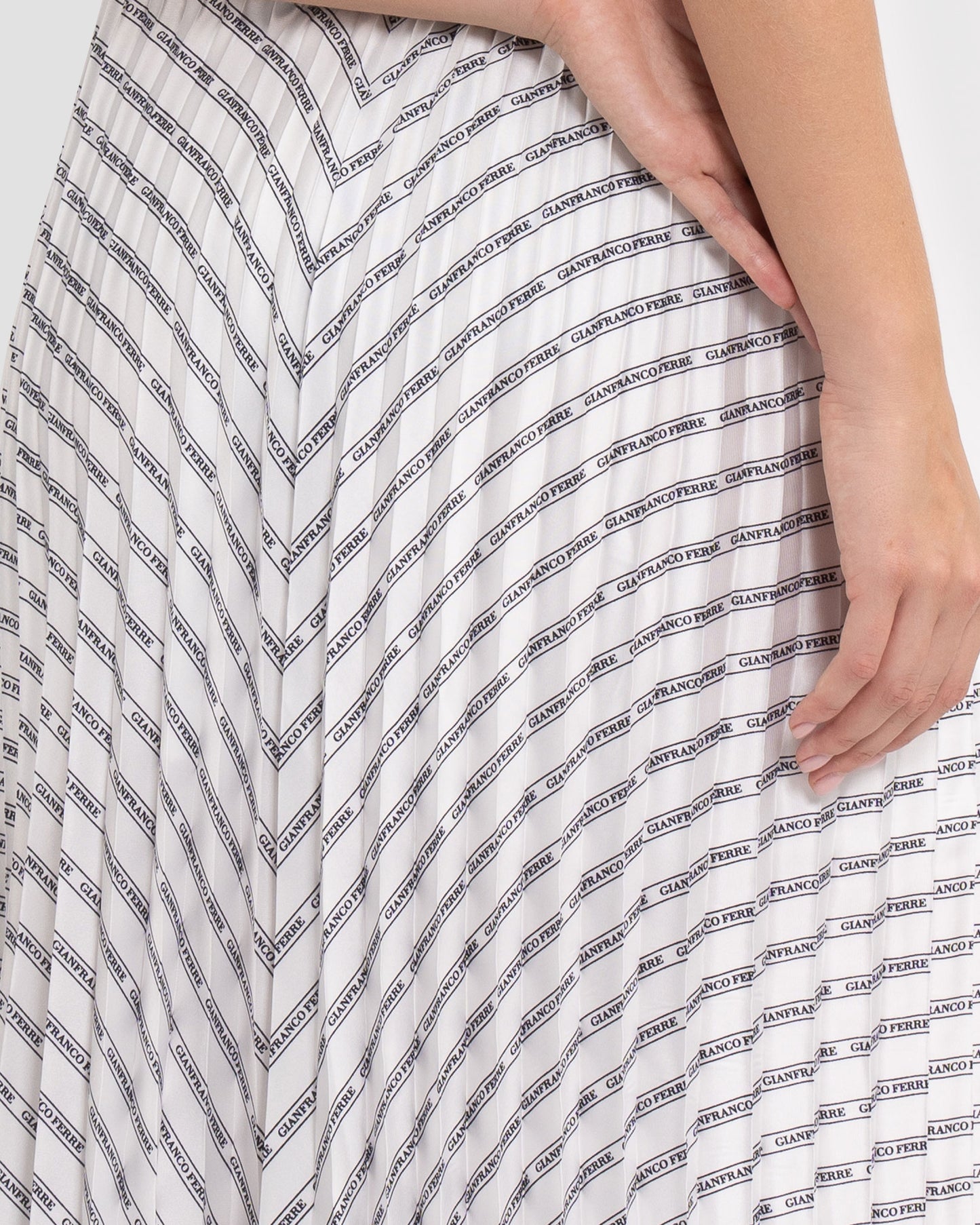 Logo Striped Pleated Midi Skirt