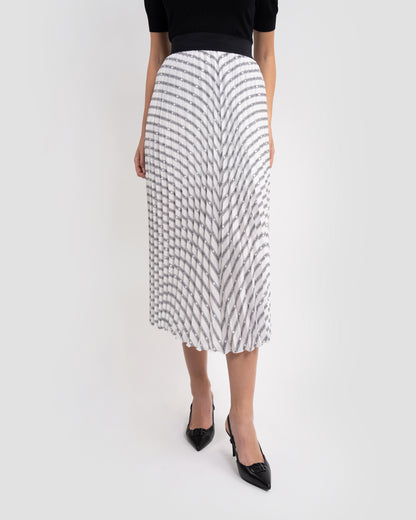 Logo Striped Pleated Midi Skirt