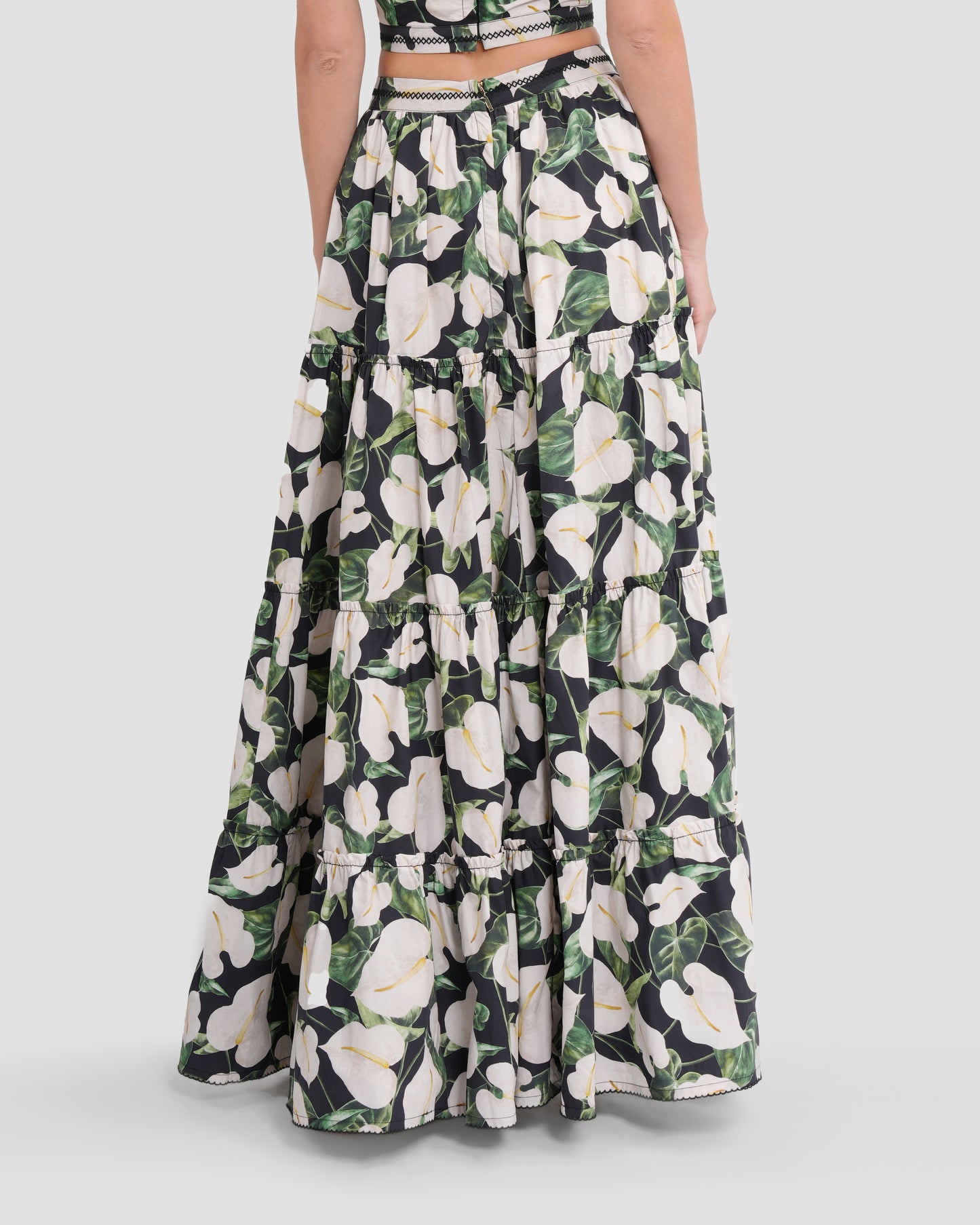 Floral-Tiered Maxi Skirt