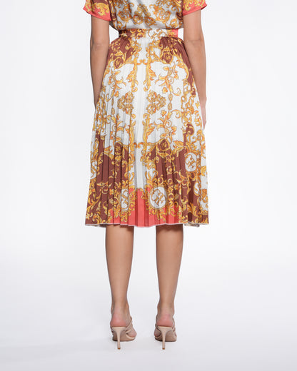 Bordeaux Ornamental Pleated Midi Skirt