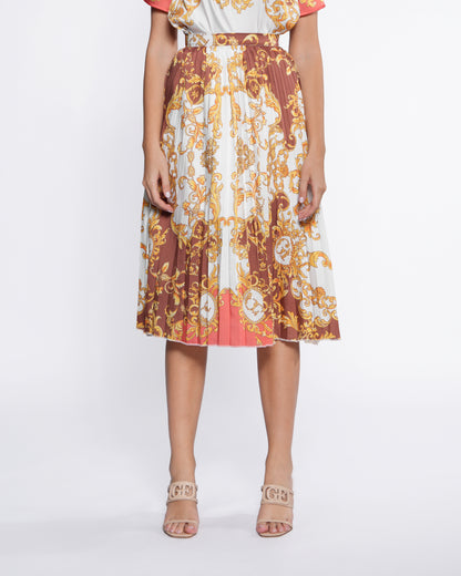 Bordeaux Ornamental Pleated Midi Skirt