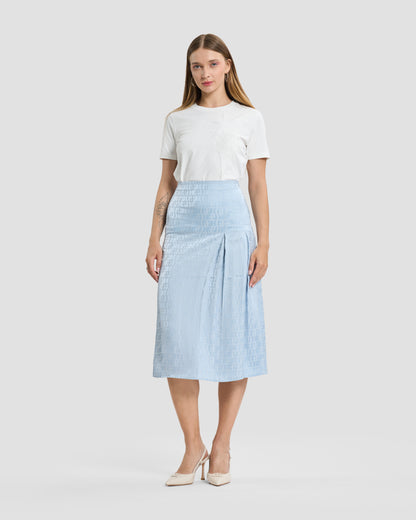 Light Blue Jacquard Monogram Pleated Skirt