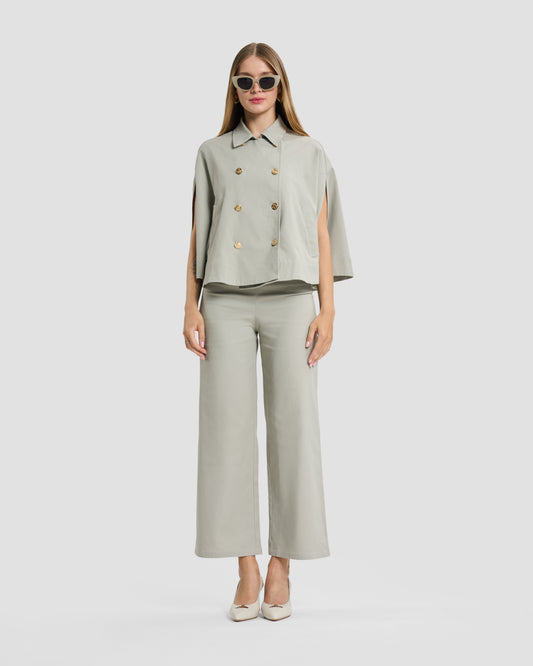 Sage Green Double-Breasted Cape Jacket Set