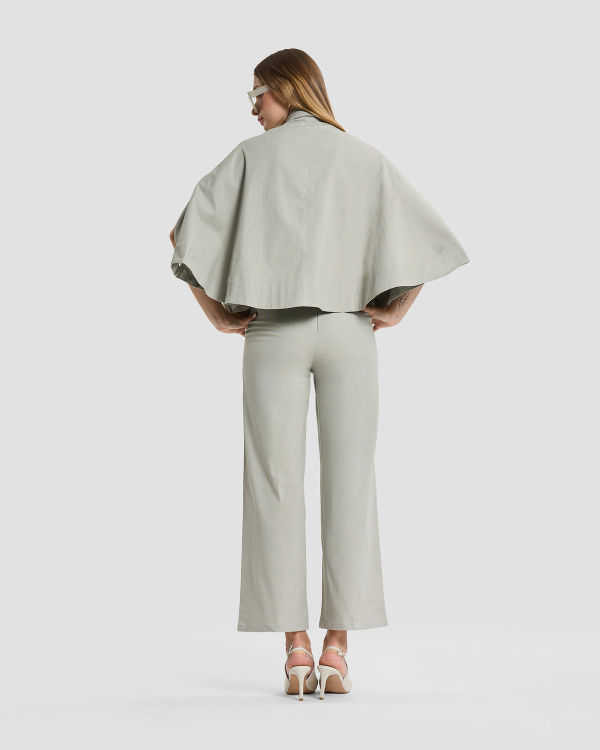 Sage Green Double-Breasted Cape Jacket