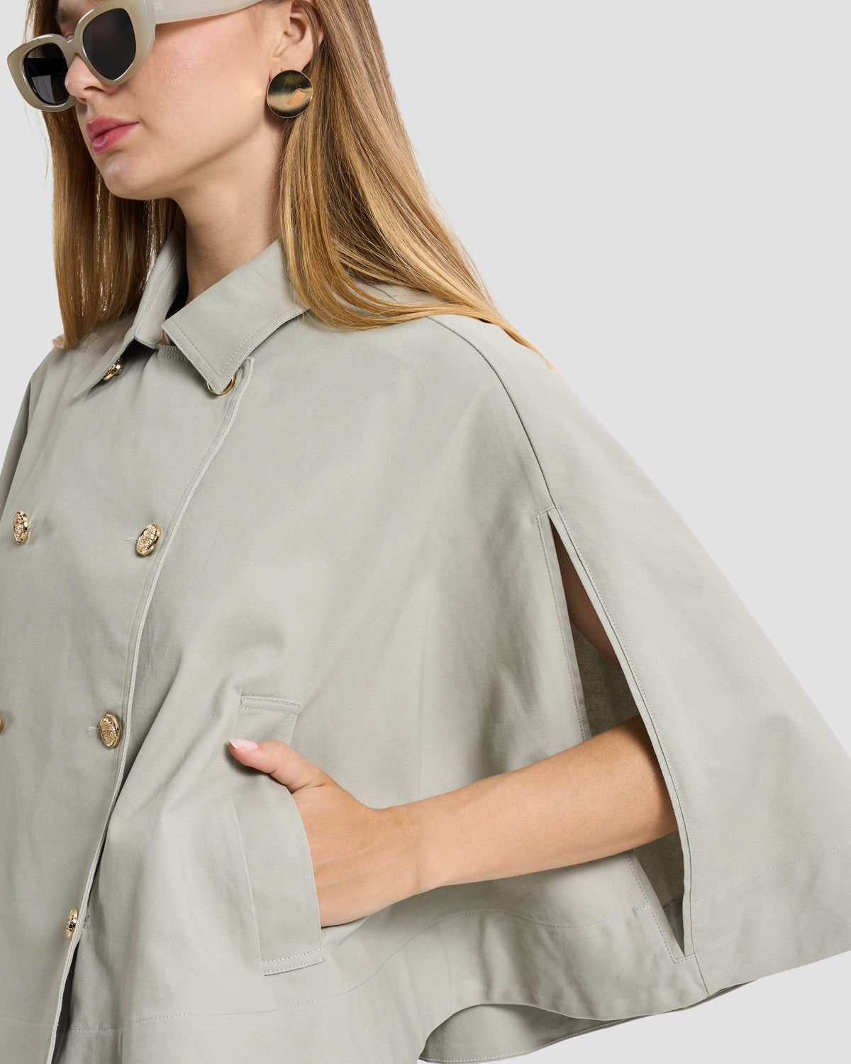 Sage Green Double-Breasted Cape Jacket