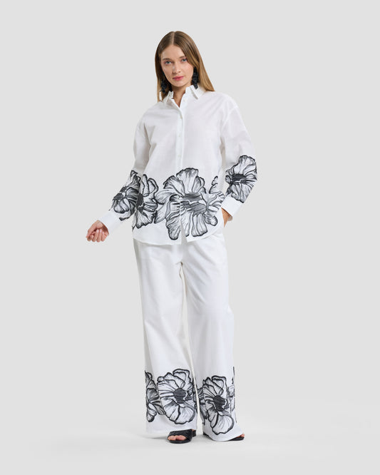 Floral Embroidered Linen Two-Piece Set