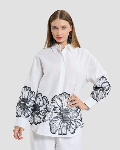 Floral Embroidered Linen Shirt