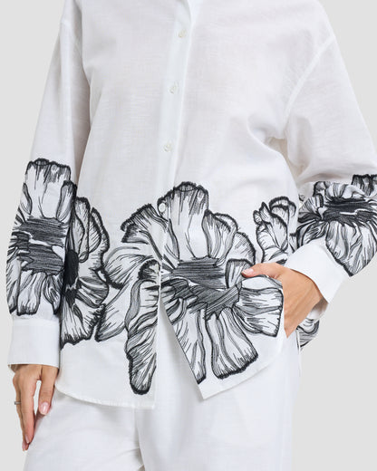 Floral Embroidered Linen Shirt