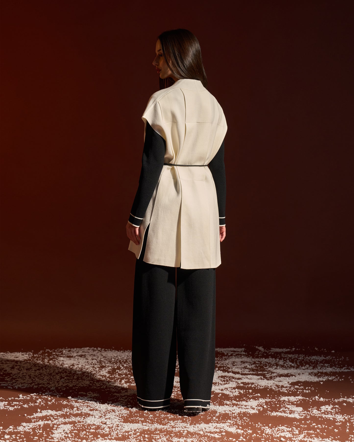 Ivory Belted Minimal Vest