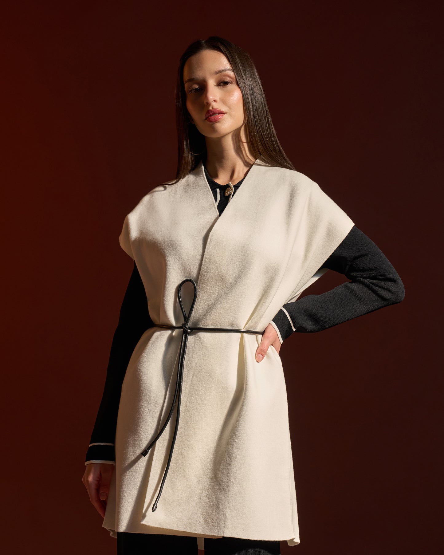 Ivory Belted Minimal Vest