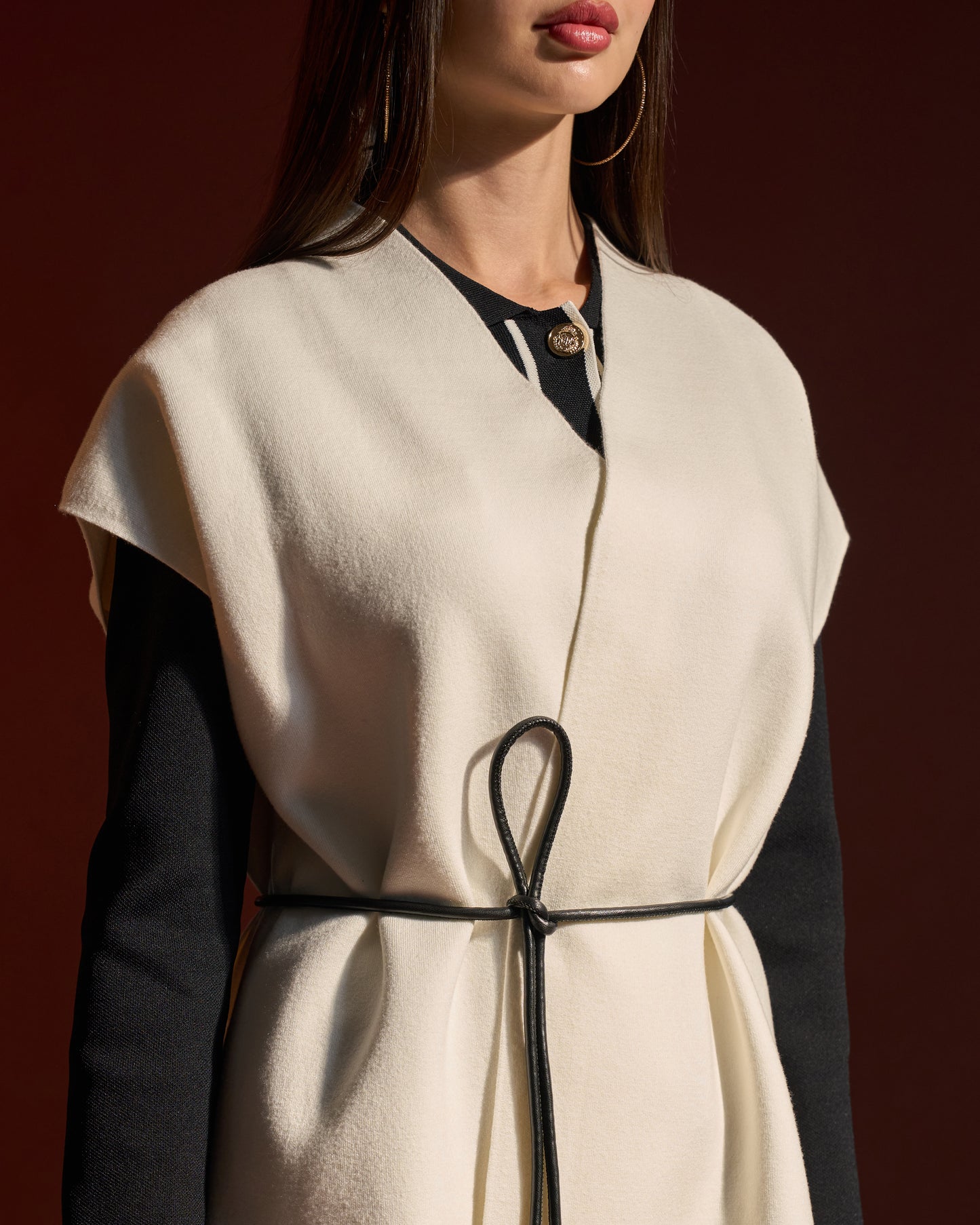 Ivory Belted Minimal Vest