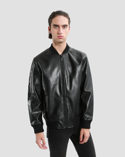 Embossed Leather Bomber Jacket