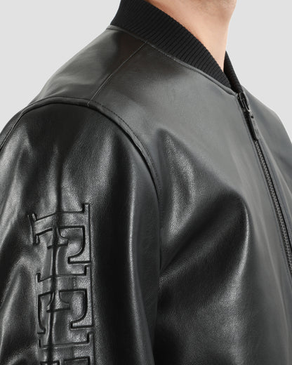 Embossed Leather Bomber Jacket
