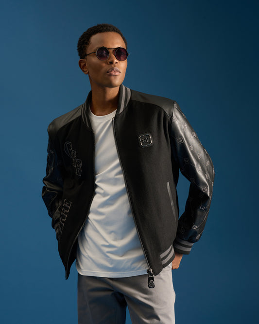 GFF Patched Leather Sleeved Bomber Jacket