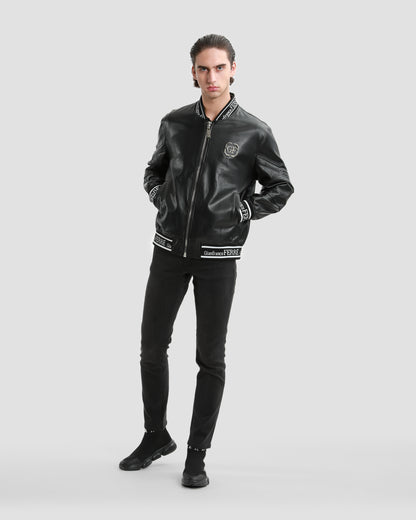 Tapered Leather Bomber Jacket