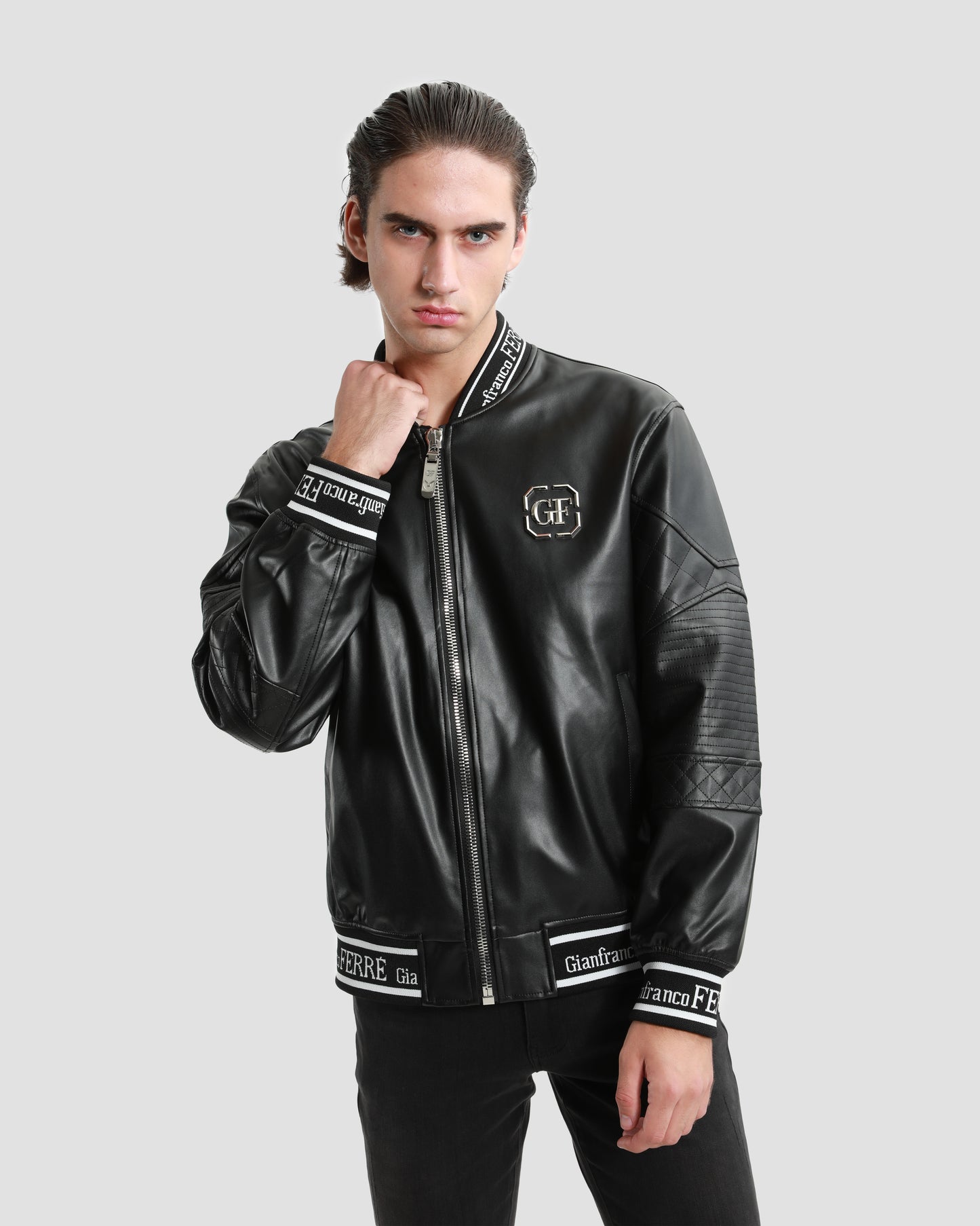 Tapered Leather Bomber Jacket