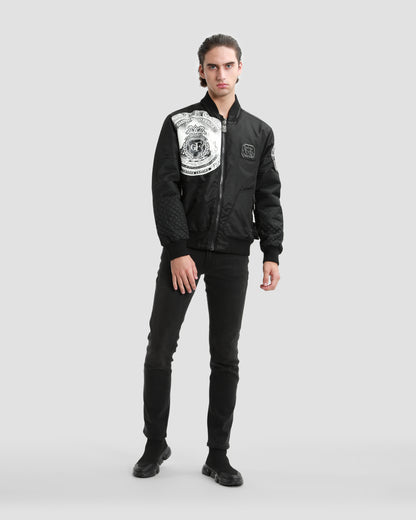 Monochrome Graphic Print Bomber Jacket