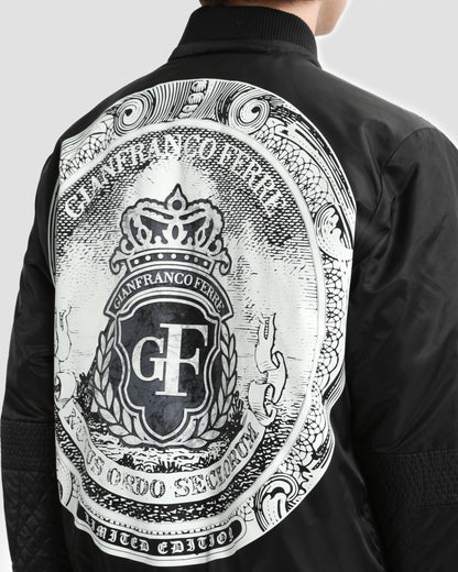 Monochrome Graphic Print Bomber Jacket