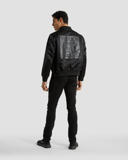 Leather Patched & Embroidered Reversible Bomber Jacket