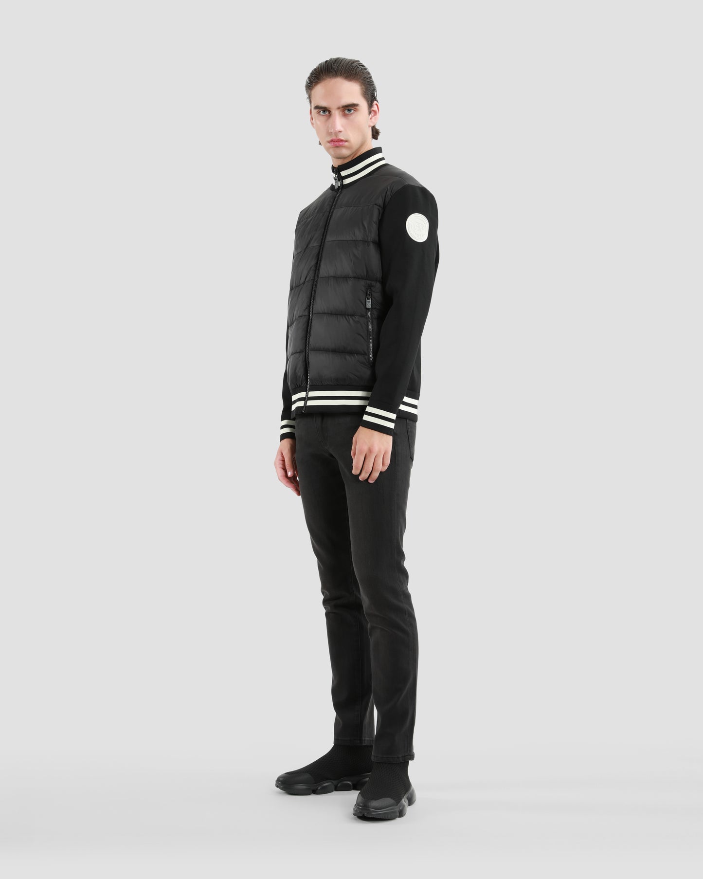 Brand Patched Sleeve Puffer Jacket