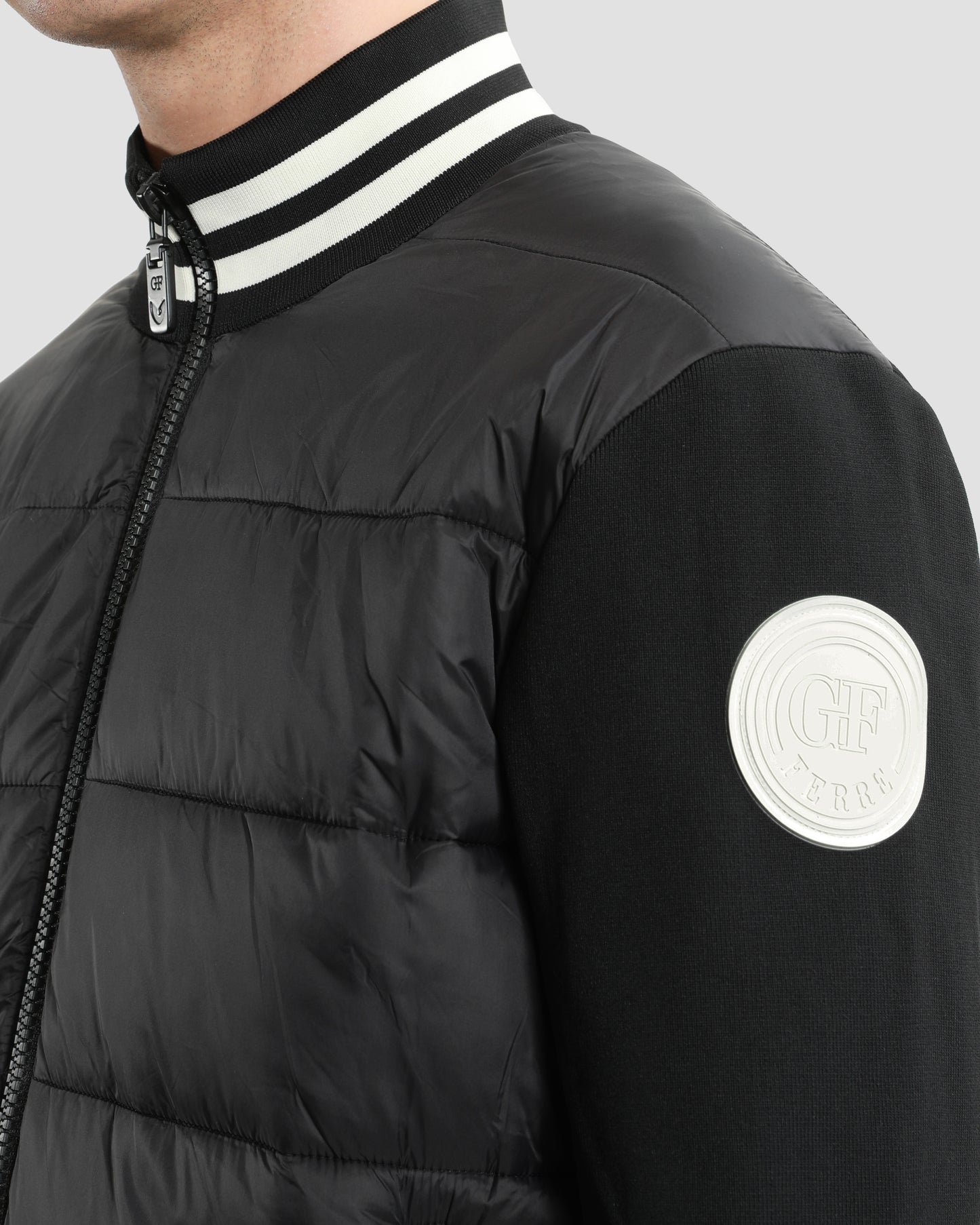 Brand Patched Sleeve Puffer Jacket