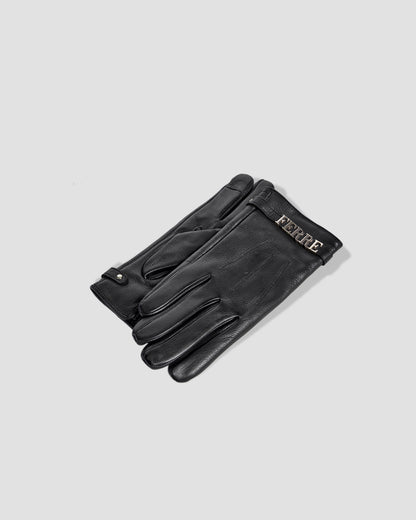 Metal Brand Embellished Gloves
