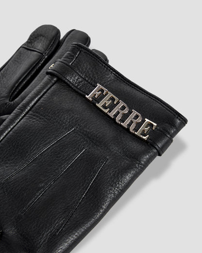 Metal Brand Embellished Gloves