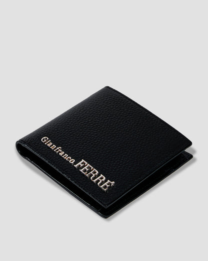 Metal Brand Lettering Embellished Bifold Wallet - Four Slots