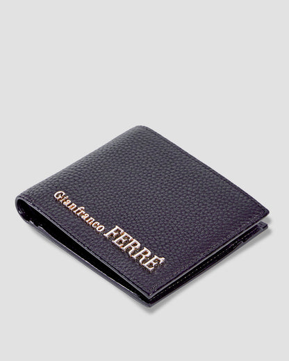Metal Brand Embellished Bifold Wallet - Three Slots