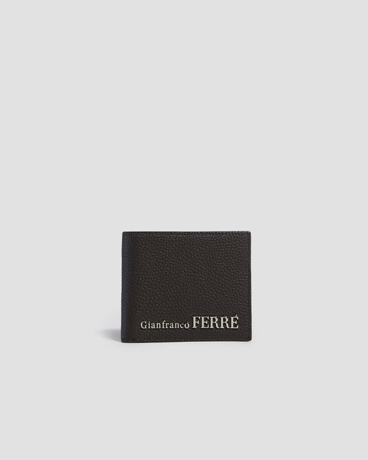 Silver-Tone Brand Embellished Bifold Wallet - Six Slots