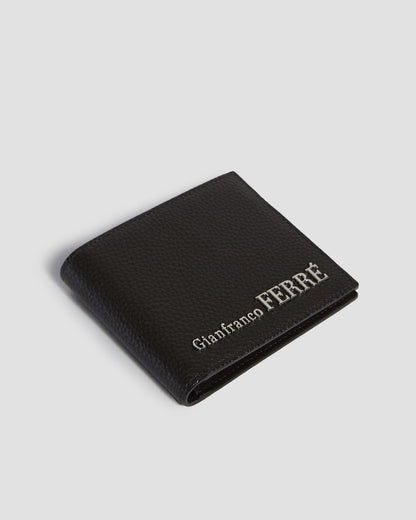 Silver-Tone Brand Embellished Bifold Wallet - Six Slots