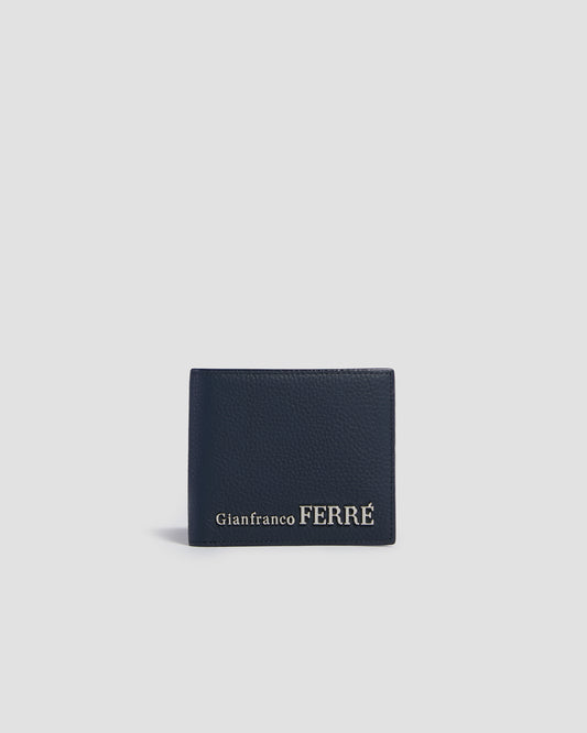 Silver-Tone Brand Embellished Bifold Wallet - Six Slots