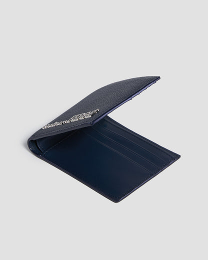 Silver-Tone Brand Embellished Bifold Wallet - Six Slots