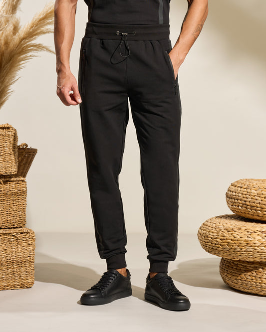 Stylish Black Rubber-Tape Track Pants