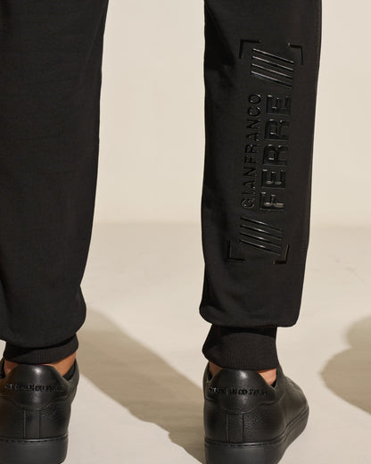 Stylish Black Rubber-Tape Track Pants