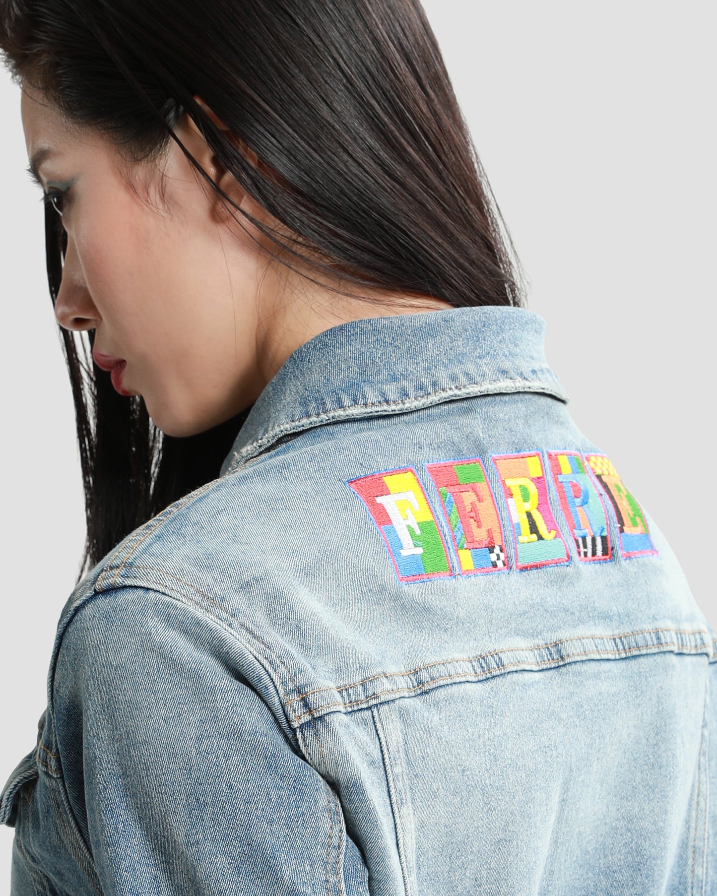 Multicolor Embroidered Logo Denim Jacket