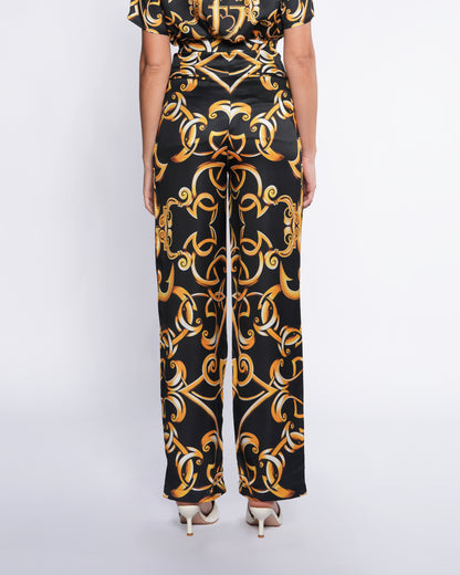 Gold Baroque Pleated Wide Pants