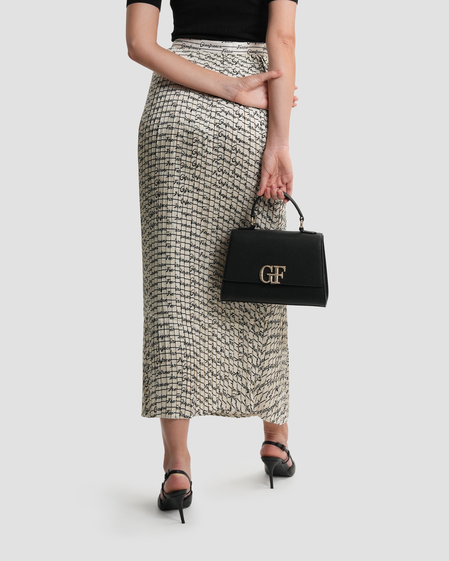 Logo Striped Pleated Midi Skirt