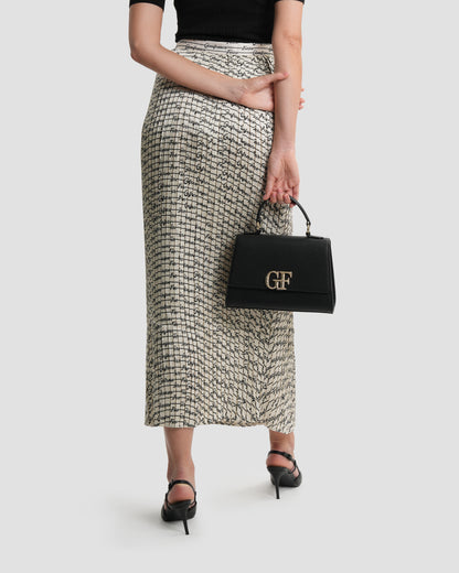 Logo Striped Pleated Midi Skirt